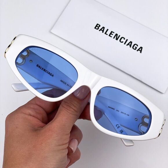 Balenciaga BB0095S 004 Sunglasses White Gold Logo Light Blue Cat Eye Unisex main image 6
